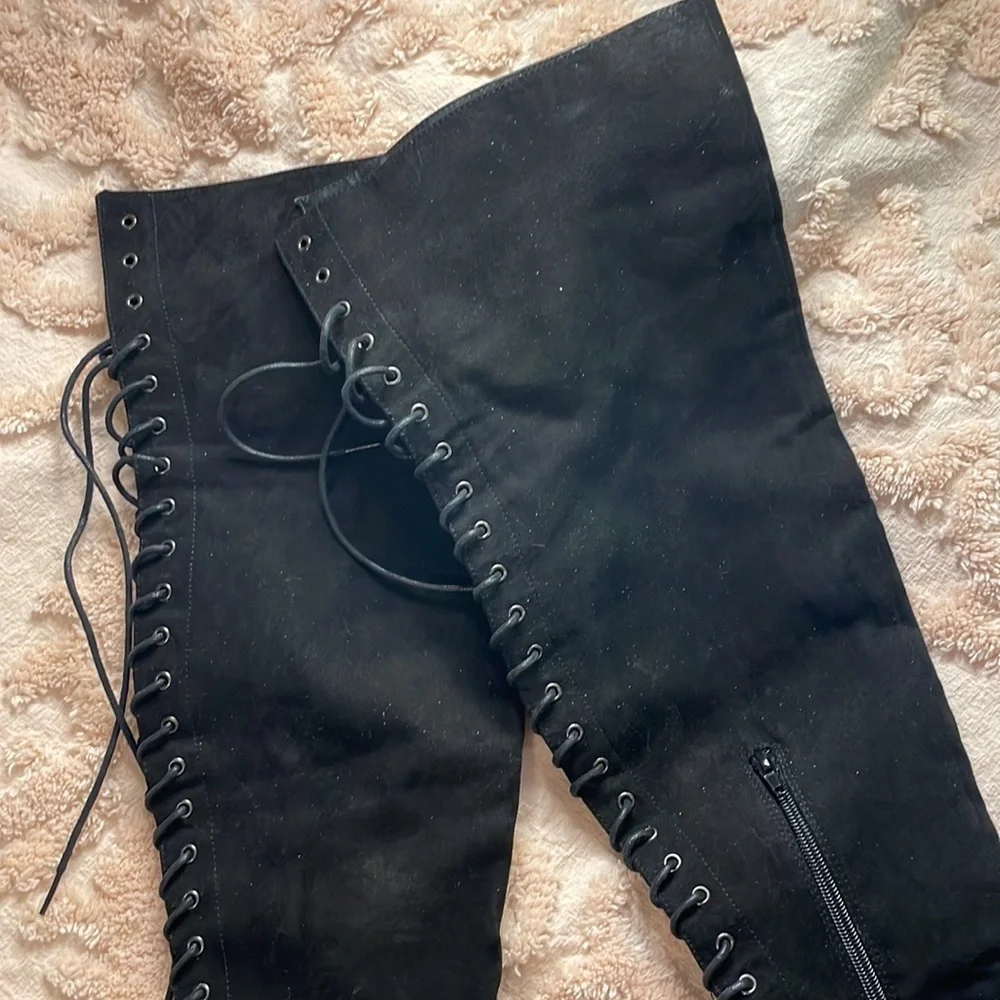 Thigh High Platform High Heel Laced Boots - Picture 3 of 15
